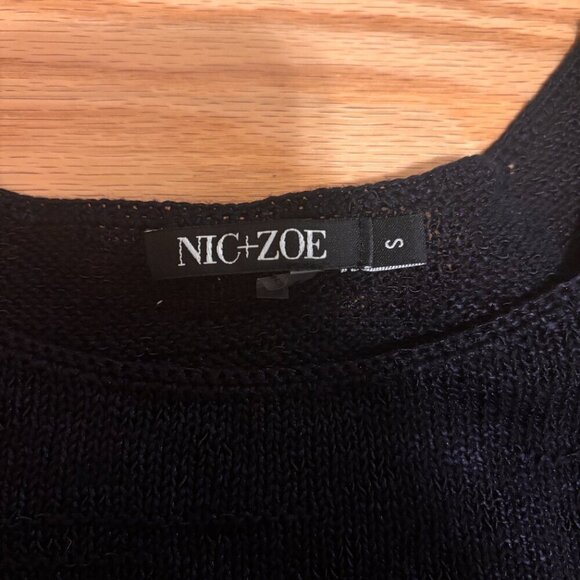 Nic + Zoe Women’s Knit 3/4 Sleeve Fringed Lightweight Black Sweater Size Small - Picture 2 of 6